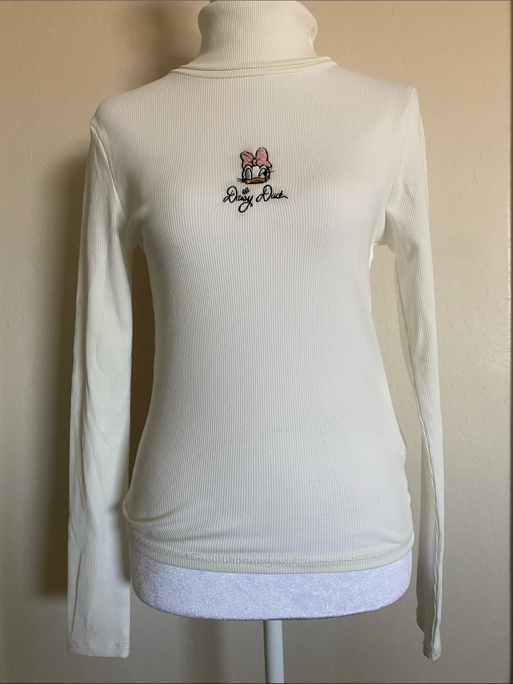 Junior’s White Long Sleeve Turtleneck with Embroidery